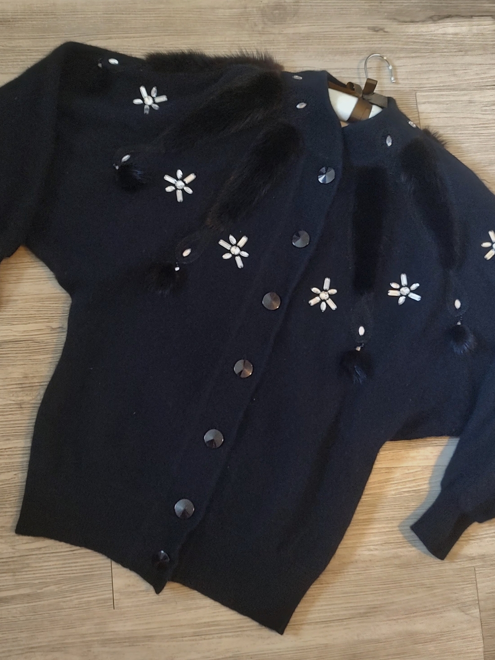 Vintage CARDUCCI Black Lambswool Angora Rhinestone Sweater SZ Medium View 2